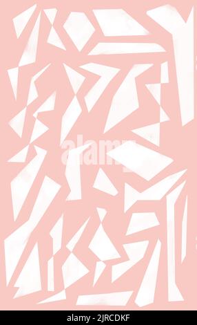 Beautiful different geometrical shapes in white on pink background, art with abstract art. Background cut out, clear color. Abstract minimal art for w Stock Photo