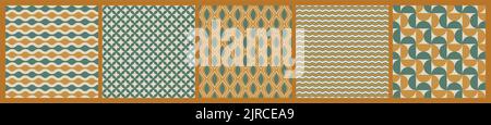 Set of 70 s seamless pattern. Retro geometric seamless background in seventies style. Groovy scrapbook paper. Yellow, green vintage colors vector patt Stock Vector