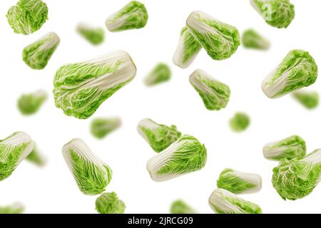 Falling chinese cabbage, isolated on white background, selective focus Stock Photo