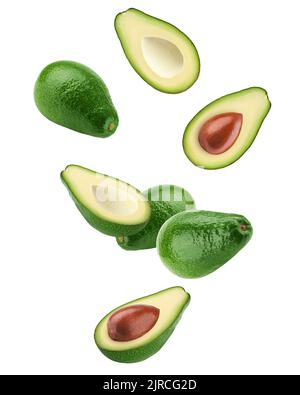 Falling avocado isolated on white background, full depth of field, clipping path Stock Photo