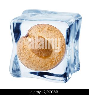 plum in ice cube, isolated on white background, clipping path, full depth of field Stock Photo