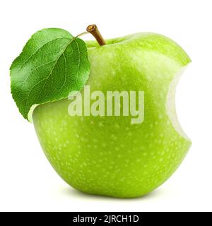 Green juicy apple, bite, isolated on white background, clipping path Stock Photo