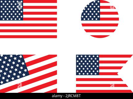 Flag of USA round icon or badge. United States circle button. American national symbol. Vector icon Stock Vector