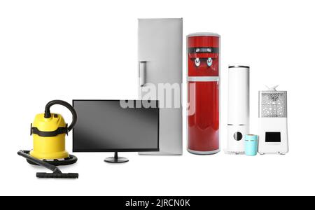 Set of different household appliances isolated on white Stock Photo