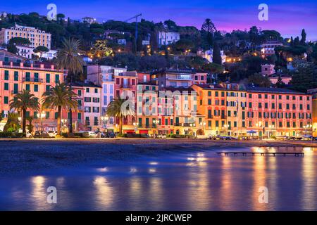 The coast of Santa Margherita Ligure, Italy at dawn. Stock Photo