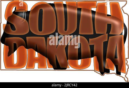 Map outline of the state of South Dakota with text and Bison silhouette Stock Vector