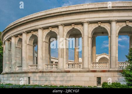 The exterior colonnade of the Memorial Amphitheater in Arlington National Cemetery, Virginia. Stock Photo