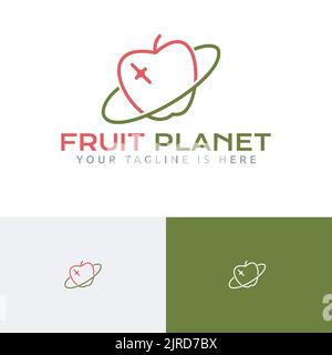 Fruit Planet Apple Star Unique Monoline Logo Stock Vector