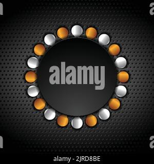 Bronze and silver abstract circle shapes on dark metallic perforated background. Vector design Stock Vector