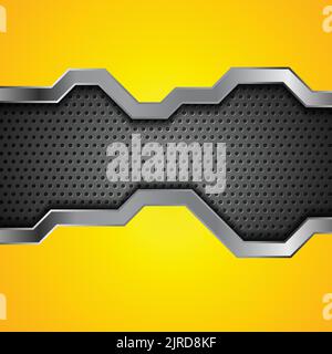 Bright yellow and perforated metallic abstract technology background. Vector design Stock Vector