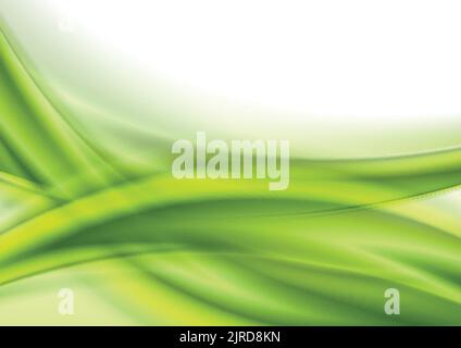 Abstract green smooth shiny waves on white background. Vector design Stock Vector