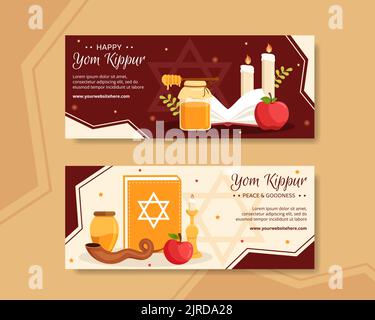 Yom Kippur Day Celebration Horizontal Banner Template Hand Drawn Cartoon Flat Illustration Stock Vector