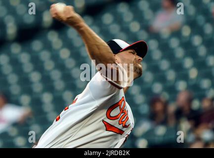 Pitcher Austin Voth throws during the first day of workouts for pitchers  and catchers for the 2023 major league season at the Baltimore Orioles' spring  training facility. – Boston Herald