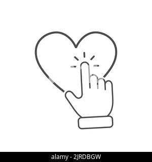 Cursor icon click on the heart icon. The arrow points to the heart icon. Flat style Stock Vector