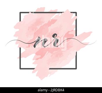 Calligraphic lowercase letters N and R are written in a solid line on a colored background in a frame Stock Vector