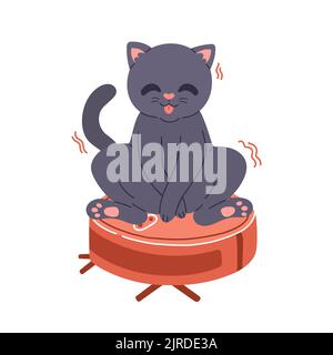 Cat on robot vacuum cleaner flat design vector Stock Vector