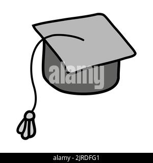 Graduation cap icon symbol sign, hand drawing doodle color line vector Stock Vector