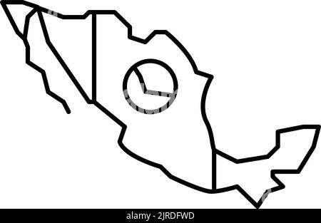 Mexico flag - thin black vector outline wireframe isolated on white ...