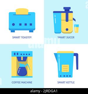Electric kitchen equipment icon set in flat style. Smart cooking appliances symbols. Vector illustration. Stock Vector