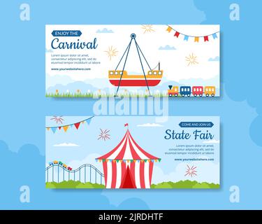 Carnival funfair horizontal banner. Amusement park with circus ...