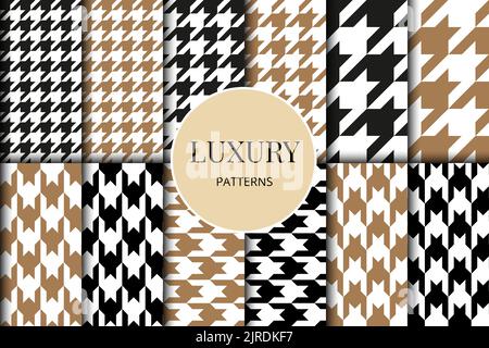Houndstooth patterns set. Fabric background. Classical checkered textile collection Stock Vector