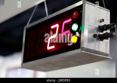 Industrial led information display board. Selective focus. Stock Photo