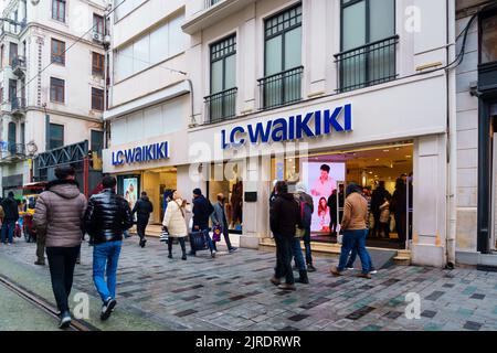 Istanbul, Turkey - Mar 20. 2022: Close-up Landscape View of LC Waikiki Store in Istiklal Street in Taksim District. Istanbul, Turkey - Mar 17, 2022: L Stock Photo