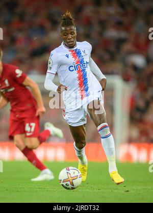 15 Aug 2022 - Liverpool v Crystal Palace - Premier League - Anfield  Crystal Palace's Wilfried Zaha during the Premier League match at Anfield. Picture : Mark Pain / Alamy Live News Stock Photo