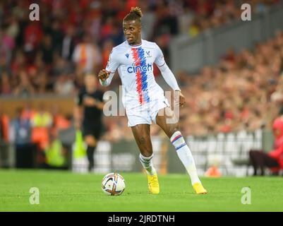 15 Aug 2022 - Liverpool v Crystal Palace - Premier League - Anfield  Crystal Palace's Wilfried Zaha during the Premier League match at Anfield. Picture : Mark Pain / Alamy Live News Stock Photo