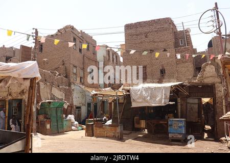 Old houses, built from mud bricks at Esna City, Luxor, Egypt Stock Photo