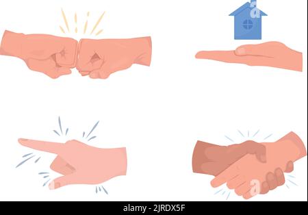 Property purchaser interaction semi flat color vector hand gesture set Stock Vector
