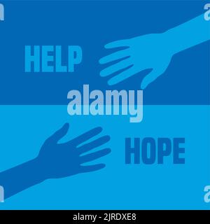 help and hope concept with human hands on blue background Stock Vector