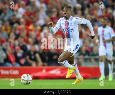 15 Aug 2022 - Liverpool v Crystal Palace - Premier League - Anfield  Crystal Palace's Wilfried Zaha during the Premier League match at Anfield. Picture : Mark Pain / Alamy Live News Stock Photo