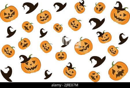 Vector Halloween seamless background with jack-o-lanterns pumpkins. Stock Vector