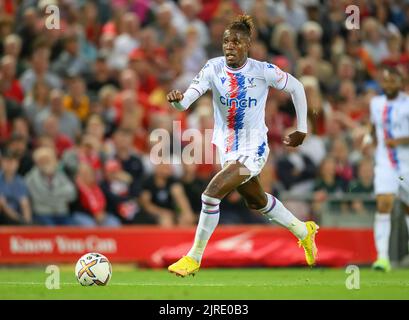 15 Aug 2022 - Liverpool v Crystal Palace - Premier League - Anfield  Crystal Palace's Wilfried Zaha during the Premier League match at Anfield. Picture : Mark Pain / Alamy Live News Stock Photo