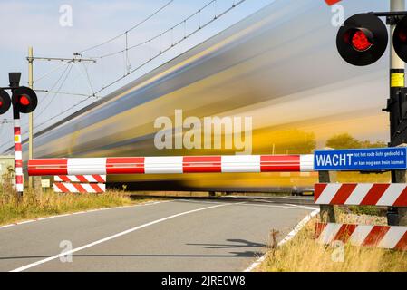 Den Helder, Netherlands. August 2022. Long exposure shoot of passing train. High quality photo Stock Photo