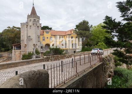 A scenic view of the Condes de Castro Guimaraes Palace Museum in Cascais, Portugal Stock Photo