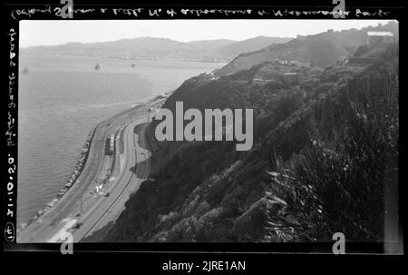 Wellington fault scarp looking south from a little north ..., 21 October 1950, by Leslie Adkin. Stock Photo