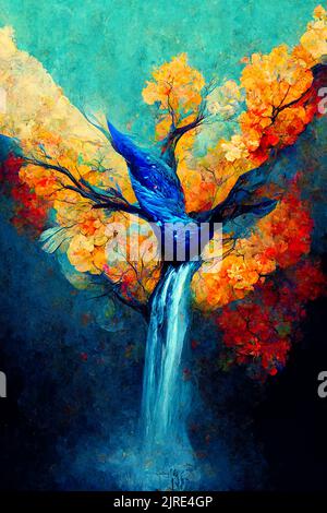 An abstract illustration of a waterfall stream from the tree Stock Photo
