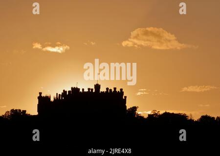 Belvoir Castle Fireworks Champions show, prior to the fireworks, dusk, sunset, fairground. Stock Photo