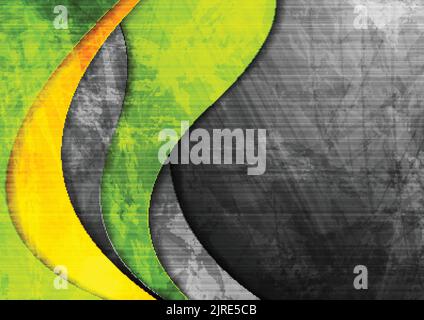 Grunge wavy corporate contrast green and yellow texture background. Vector illustration Stock Vector