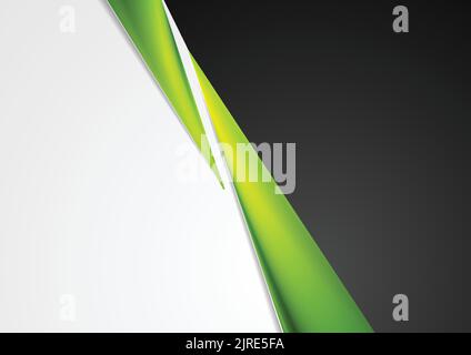 Grey and black abstract corporate background with green glossy stripes. Vector design Stock Vector