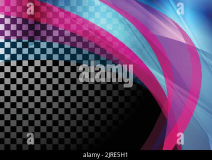 Colorful iridescent transparent waves on checkered background. Vector abstract design Stock Vector