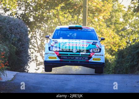 Friday 19 August 2022: Modern Tyres Ulster Rally: Meirion Evans and Jonathan Jackson (Volkswagen Polo GTi R5) in action during the 2022 Ulster Rally Stock Photo