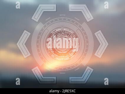 Bright technology HUD design on sunset blurred background. Vector design Stock Vector