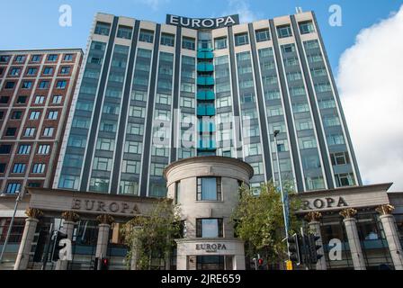 Belfast, UK – October, 30, 2019 –  Facade view of the four-star Europa Hotel on Great Victoria Street, Belfast, Northern Ireland Stock Photo