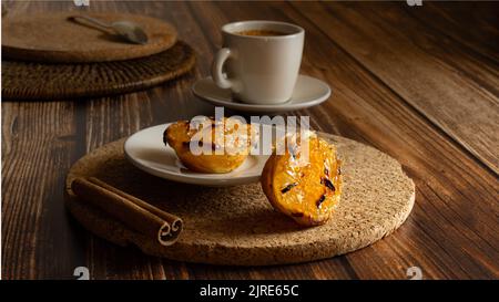 Typical Portuguese squash dessert with coffee Stock Photo