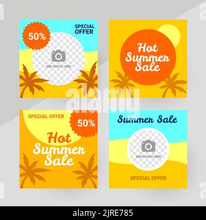 Social media summer sale post template, editable social media template. Background for social media summer sale design vector. Posts Template. Vector illustration. Stock Vector
