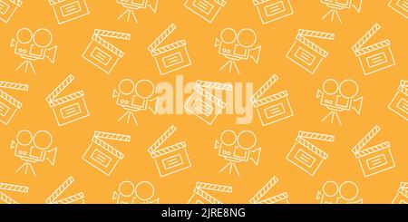 Cinema backdrop. Movie clapper and camera seamless pattern background design Stock Vector