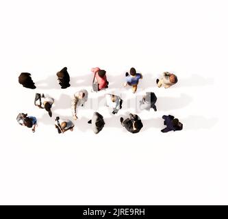 Concept or conceptual large community of people forming the - font. 3d illustration metaphor for unity and diversity, humanitarian, teamwork Stock Photo